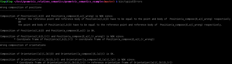 Output of the semantic checks of the (wrong) composition of two positions and two orientations